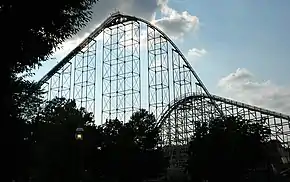 Image 17Dorney Park & Wildwater Kingdom's Steel Force and Thunderhawk roller coasters in Allentown; Steel Force is the eighth-longest steel roller coaster in the world with a first drop of 205 feet (62 m) and a top speed of 75 miles per hour (121 km/h). (from Pennsylvania)