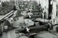 SBD Dauntless dive bombers being built by Douglas Aircraft Factory in El Segundo during World War II