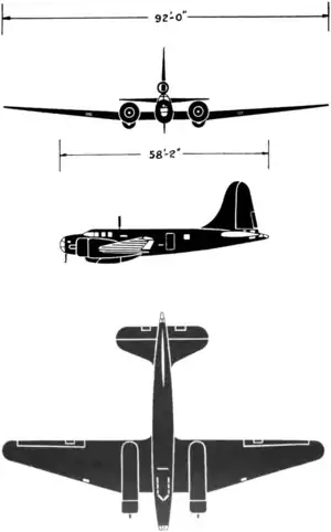 3-view silhouette of the Douglas B-23 Dragon