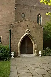 The keystone carving of a dove over the north door is by Vernon Hill.