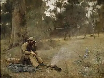 Abrahams sat as the disheartened swagman for McCubbin's 1889 painting Down on His Luck