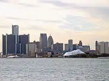 One Detroit Center in the city skyline