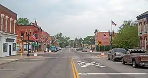 Looking north along Lake Street (NY 19) to railroad crossing