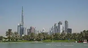 Skyline of Business Bay, Dubai as seen from Safa Park.