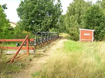 A row of draisines for hire: The railway runs between Broby and Glimminge, Sweden