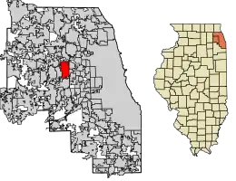 Location of Elmhurst in DuPage County, Illinois.