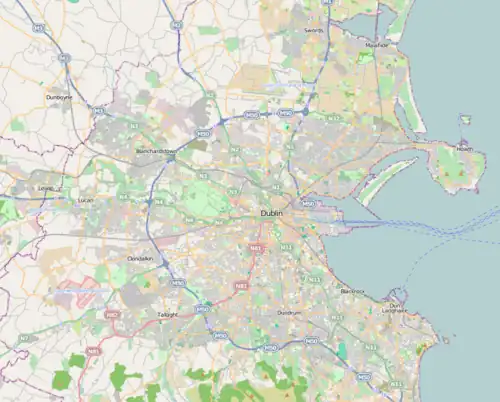 Map of Dublin with the three League of Ireland Premier Division Dublin teams