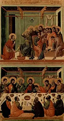 Washing of the Feet and the Last Supper, painting of Altar of Siena Cathedral in 14th century