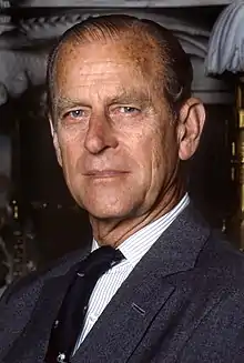 A portrait of Prince Philip, Duke of Edinburgh, late 40s to mid 50s.