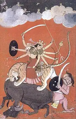 Image 59Mother Goddess A miniature painting of the Pahari style, dating to the eighteenth century. Pahari and Rajput miniatures share many common features. (from History of painting)