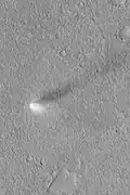 Dust devil in action showing shadow to the right.  Image located in Cebrenia quadrangle.