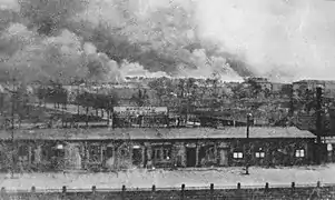 Gdanska railroad station looking toward the Warsaw Ghetto Uprsing in 1943