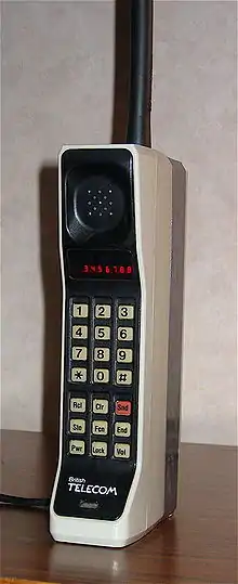 Image 45The Motorola DynaTAC 8000X. In 1983, it became the first commercially available handheld cellular mobile phone. (from Mobile phone)