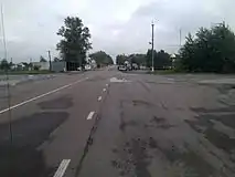 Dytiatky's main road withthe checkpoint in background