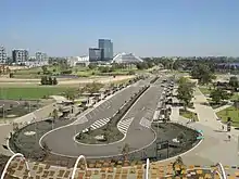 View of Perth Stadium bus station from high up in the stadium