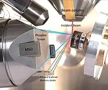 The EBSD detector has forward scattered electron diodes (FSDs) at the bottom, in the middle (MSD) and at the top.