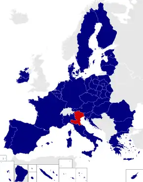 Map of the European Parliament constituencies with North-East Italy highlighted in red