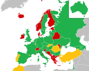 A coloured map of the countries of Europe