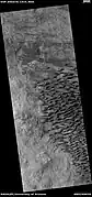 Wide view of a field of sand dunes, as seen by HiRISE under HiWish program