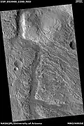 Channel, as seen by HiRISE under HiWish program The right angles of this channel may be due to tectonic forces that made Ares of weakness.