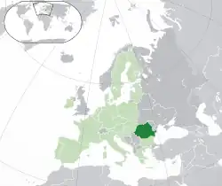 Location of Romania (dark green):