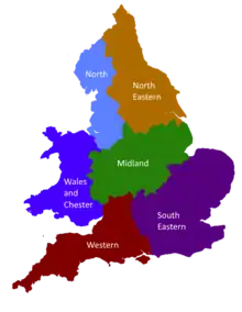 A map of the circuits of England and Wales.