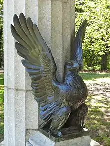 One of four bronze eagle sculptures surrounding the Prison Ship Martyrs' Monument in the Fort Greene Historic District