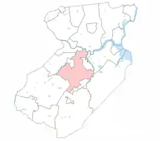 Location of East Brunswick in Middlesex County highlighted in pink