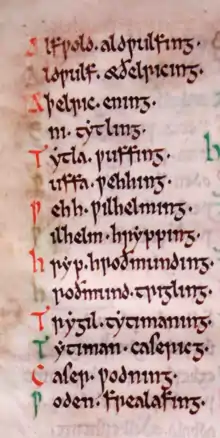 a list of East Anglian kings from a medieval document