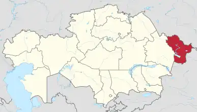 Map of Kazakhstan, location of East Kazakhstan Region highlighted