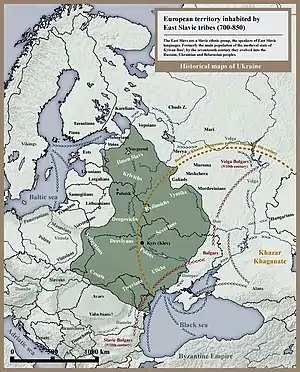 European territory inhabited by East Slavic tribes in 8th and 9th century.