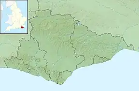 A map of East Sussex with a mark indicating the location of Darwell Reservoir