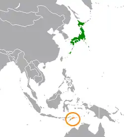 Map indicating locations of East Timor and Japan