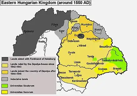 Yellow map of Transylvania in 1550