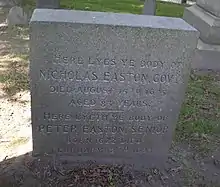 Grave marker for Gov. Nicholas Easton and his son Peter