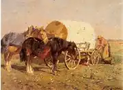 "Resting Horses with Covered Wagons" (Friedrich Eckenfelder 1900)