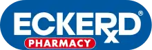 The words "Eckerd Pharmacy" in white text inside a blue oval; the word "pharmacy" is itself inside a red oval. The R in "Eckerd" has a stroke through it resembling the Rx symbol.