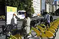 Passenger using smart card to obtain a bicycle