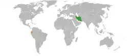 Map indicating locations of Iran and Ecuador