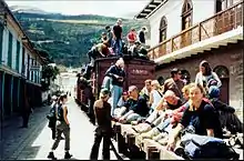 Train surfing on a freight train at Nariz del Diablo, Ecuador