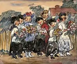 Sweat Shop Girls in the Country, ca. 1913. Watercolor, gouache, and charcoal on paper