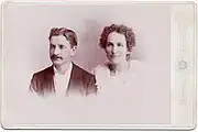 E.A. Smith with husband Andrew Y. Smith, photographed in a San Francisco Railroad Studio Car photograph made around the time of their wedding (1895)