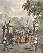 The procession crossing the Tournament Bridge in 1839