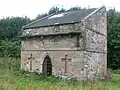 Lectern-style doocot at the site of the old Eglinton Mains farm in Ayrshire, Scotland