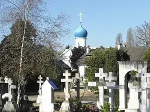 View of the cemetery and church