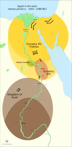 The political situation in the Second Intermediate Period of Egypt (c. 1650 – c. 1550 BC).