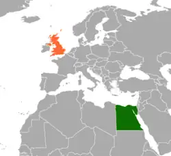 Map indicating locations of Egypt and United Kingdom