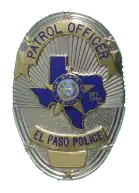 EPPD Badge (Since 2004) (Used on side doors of new fleet of marked police cars).mw-parser-output cite.citation{font-style:inherit;word-wrap:break-word}.mw-parser-output .citation q{quotes:"\"""\"""'""'"}.mw-parser-output .citation:target{background-color:rgba(0,127,255,0.133)}.mw-parser-output .id-lock-free a,.mw-parser-output .citation .cs1-lock-free a{background:url("//upload.wikimedia.org/wikipedia/commons/6/65/Lock-green.svg")right 0.1em center/9px no-repeat}.mw-parser-output .id-lock-limited a,.mw-parser-output .id-lock-registration a,.mw-parser-output .citation .cs1-lock-limited a,.mw-parser-output .citation .cs1-lock-registration a{background:url("//upload.wikimedia.org/wikipedia/commons/d/d6/Lock-gray-alt-2.svg")right 0.1em center/9px no-repeat}.mw-parser-output .id-lock-subscription a,.mw-parser-output .citation .cs1-lock-subscription a{background:url("//upload.wikimedia.org/wikipedia/commons/a/aa/Lock-red-alt-2.svg")right 0.1em center/9px no-repeat}.mw-parser-output .cs1-ws-icon a{background:url("//upload.wikimedia.org/wikipedia/commons/4/4c/Wikisource-logo.svg")right 0.1em center/12px no-repeat}.mw-parser-output .cs1-code{color:inherit;background:inherit;border:none;padding:inherit}.mw-parser-output .cs1-hidden-error{display:none;color:#d33}.mw-parser-output .cs1-visible-error{color:#d33}.mw-parser-output .cs1-maint{display:none;color:#3a3;margin-left:0.3em}.mw-parser-output .cs1-format{font-size:95%}.mw-parser-output .cs1-kern-left{padding-left:0.2em}.mw-parser-output .cs1-kern-right{padding-right:0.2em}.mw-parser-output .citation .mw-selflink{font-weight:inherit}"Badges and Ranks". El Paso Police Department. Retrieved 2013-12-23.