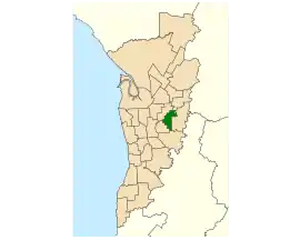 Map of Adelaide, South Australia with electoral district of Hartley highlighted