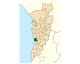 Map of Adelaide, South Australia with electoral district of Morphett highlighted